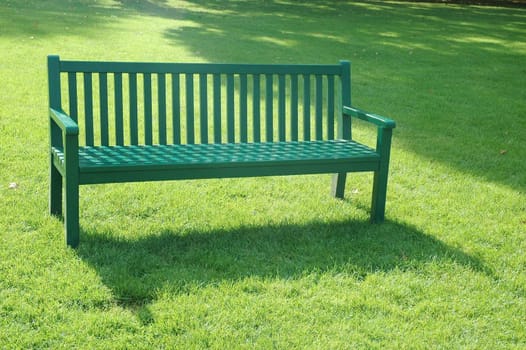 Wooden empty bench on summer day in a park