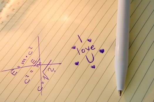 Crossed equation and I love U text beside