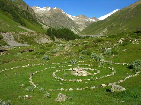 The stone symbols which have been laid out in mountains of Caucasus
          