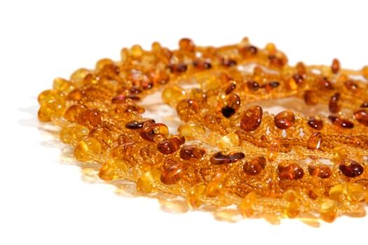 Amber necklace  on white background