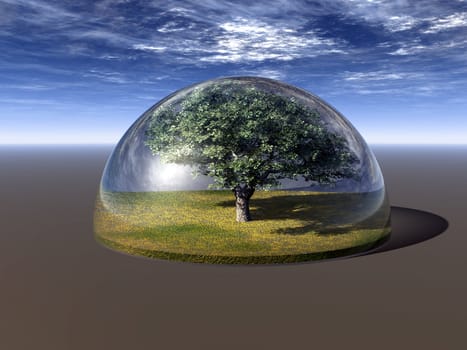 tree under a glass dome - 3d illustration