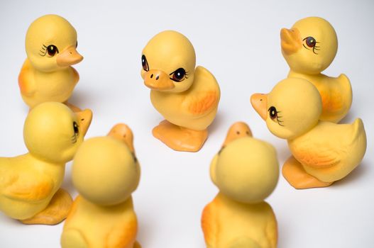 a group of duckling figurines; easter composition
