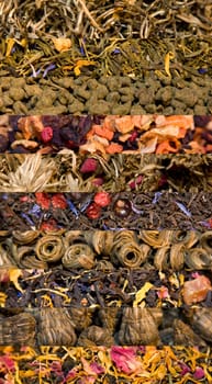 Collage of different varieties of black and green tea