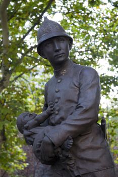 Cropped shot of firefighter statue in Montevideo, Uruguay, 2008