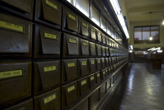 Perspective shot of Montevideo's Library's wooden file