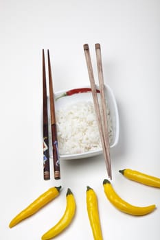 Bowl of white rice isolated on white