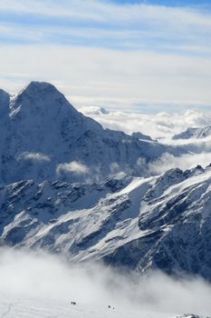 Climbers in mountains of Caucasus                               