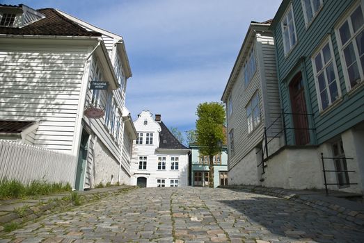 Old buildings in the streets of the little preserved part of the old Bergen now only a tourist attraction!