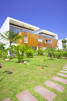 View of nice modern villa in tropic environment