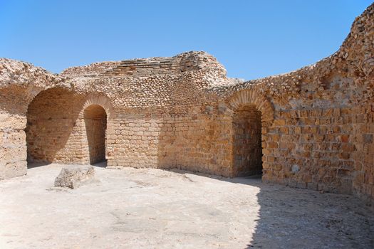 Ancient Ruins of the Baths of Antoninus Pius in Carthage, Tunisia. The UNESCO World Heritage.