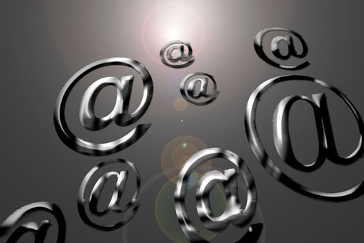 grey black and white stylized e-mail icons with the light effects