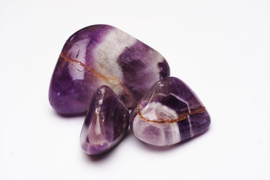 isolated shot of polished amethysts