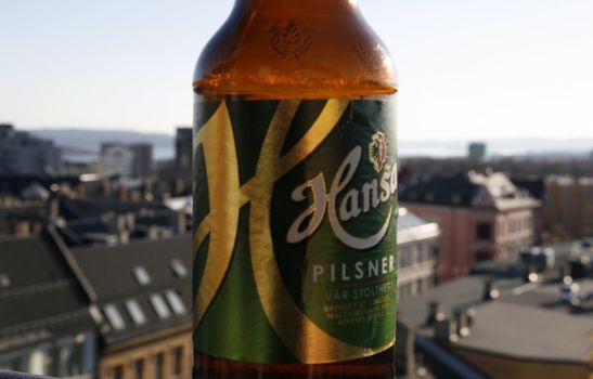 Hansa Beer and view of Oslo Skyline, spring and summer. 