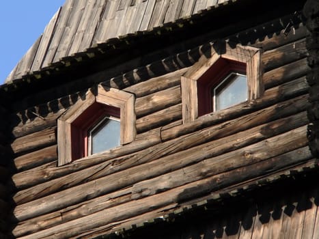 Ancient wooden watch tower. Russia, Pskov.