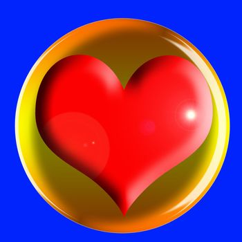 red heart icon with ligh effects on the blue background