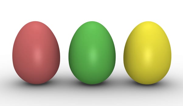 Three eggs; 3D rendered image.
