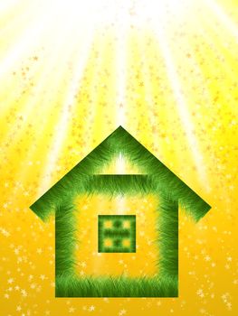 The ecological house from a green grass on a yellow background
