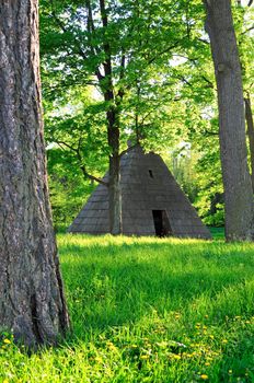 Old antique pyramid  in green environment , Pushkin, Russia