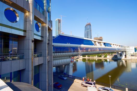 The modern foot bridge through the river