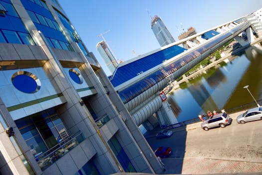 The modern foot bridge through the river