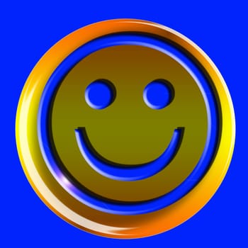 blue smile icon on the golden plate and blue background
