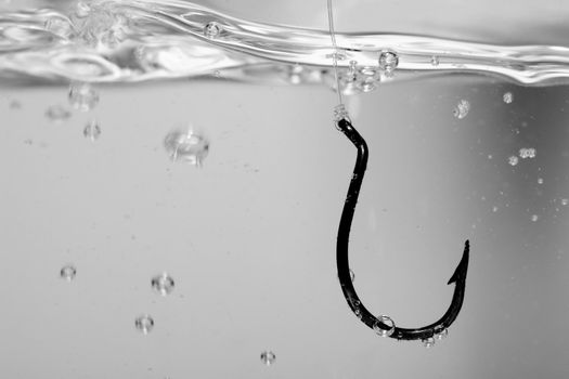 Baitless fishing hook in black and white