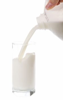 Pouring a glass of milk from a  jug