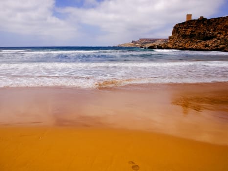 Beautiful Mediterranean beach on the island of Malta in HDR