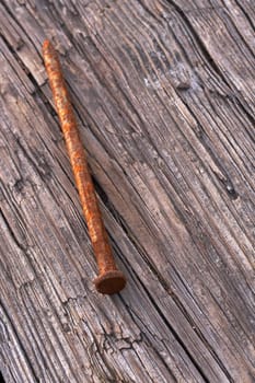 a macro picture of old wood and nail