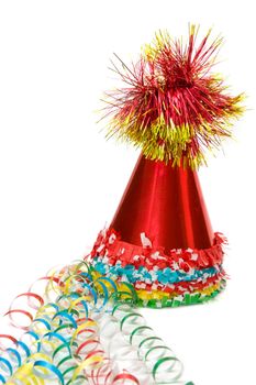 colorful party caps with colored ribbons