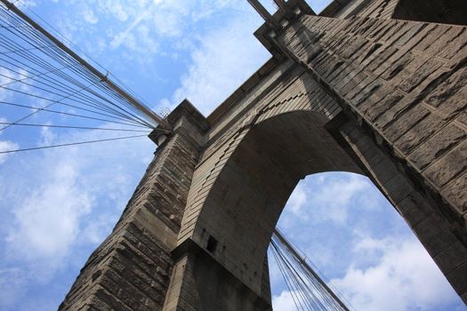 18th century Brooklyn Bridge arch and steel cables