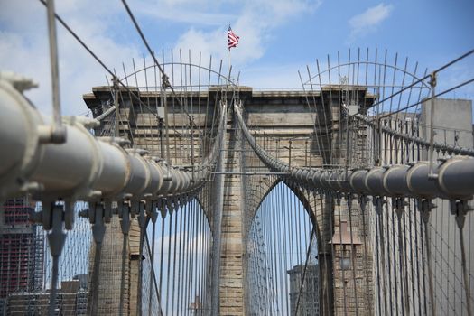 18th century Brooklyn Bridge arches and steel cables