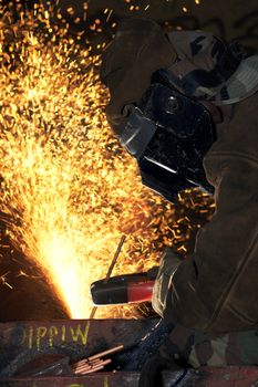 close up of arc welder at work