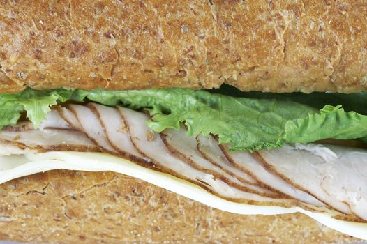 turkey and cheese sub sandwich close up