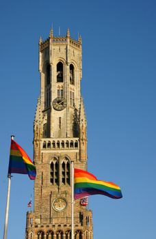 Belfry with flags, Brugge, Belgium