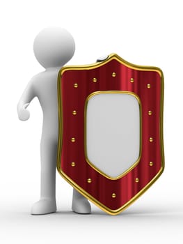 man and shield on white background. isolated 3D image