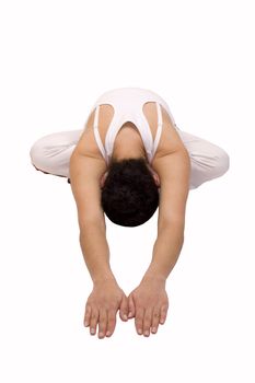 Woman doing yoga isolated on white