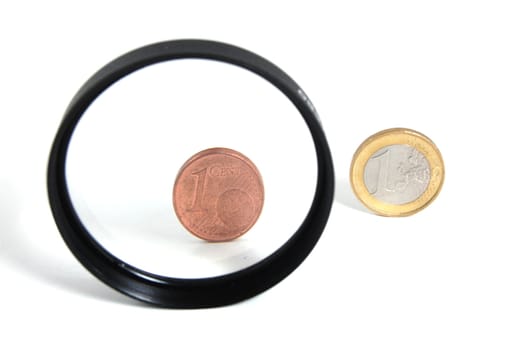 Some coins isolated on a white background.