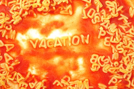 vacation or holiday concept with red pasta snack