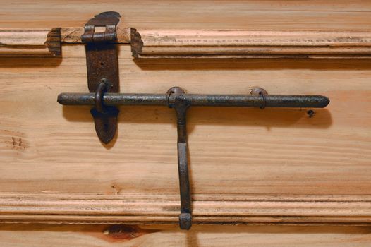 old lock of a wood treasure chest