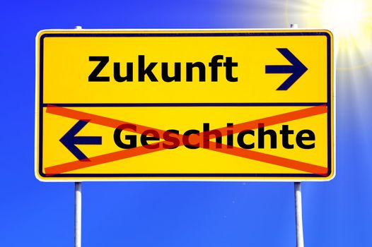 history past and future concept with road sign