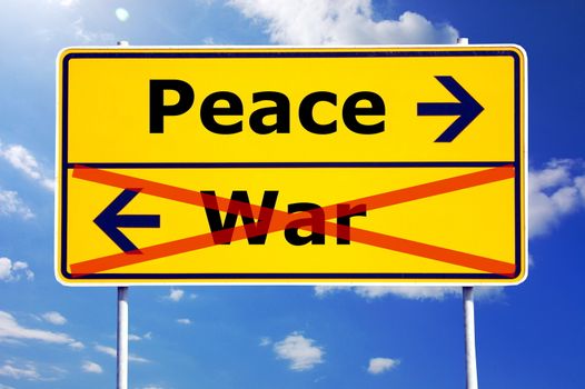 peace and war concept with yellow road sign
