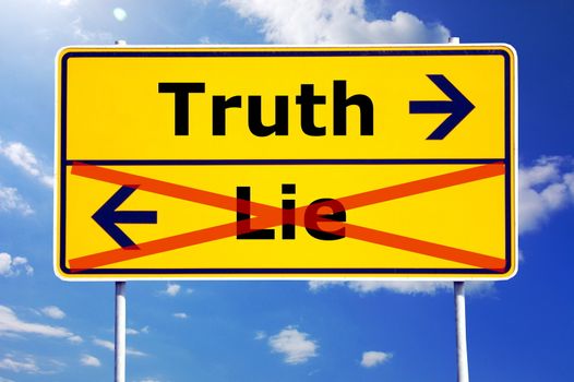 truth or lie concept with yellow road sign