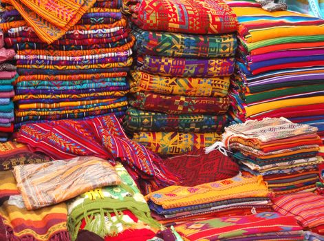 Patterned Textiles in a Native American Market showing bright colors