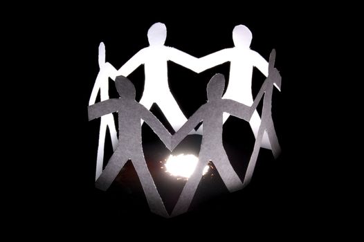 paper team showing concept for friendship teamwork love and help