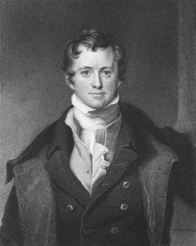 Humphrey Davy on engraving from the 1850s. British chemist and inventor.