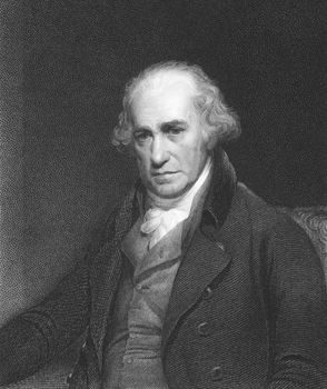 James Watt on engraving from the 1850s. Scottish inventor and mechanical engineer.