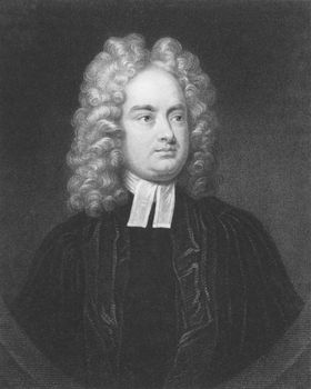 Jonathan Swift on engraving from the 1850s. Irish satirist, essayist, political pamphleteer, poet and cleric.