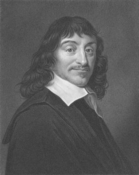 Rene Descartes on engraving from the 1850s. French philosopher, mathematician, physicist and writer. 