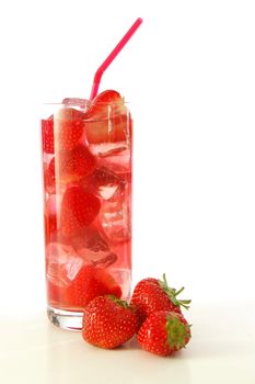 red strawberry cocktail drink in long glass
